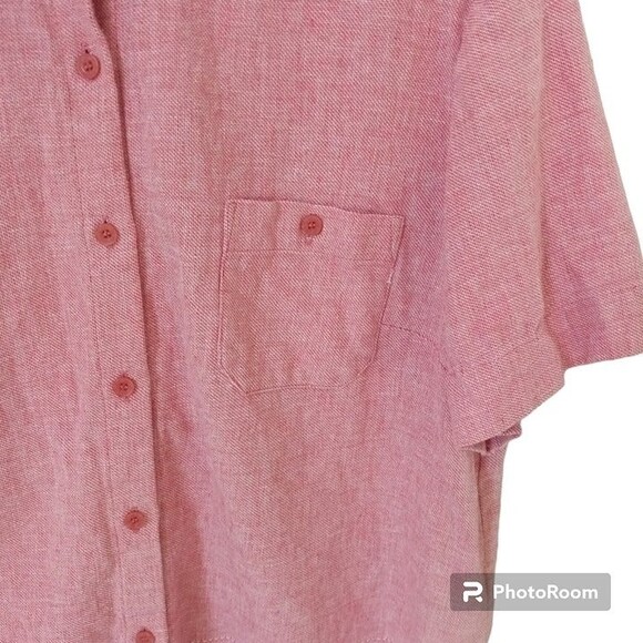 Norton McNaughton Blouse-Size XL-Linen Blend-Embroidered Hem-Salmon-Pocket - Picture 3 of 9